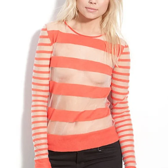 $268  EDUN Coral SHEER Crewneck SILK Sweater RIHANNA* L - Picture 8 of 8